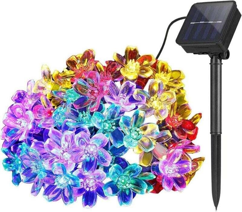 Solar-Lichterkette für den Garten im Freien, 7 m, 50 LEDs, wasserdicht, Blumendekoration, Weihnachtslaternen (bunt)