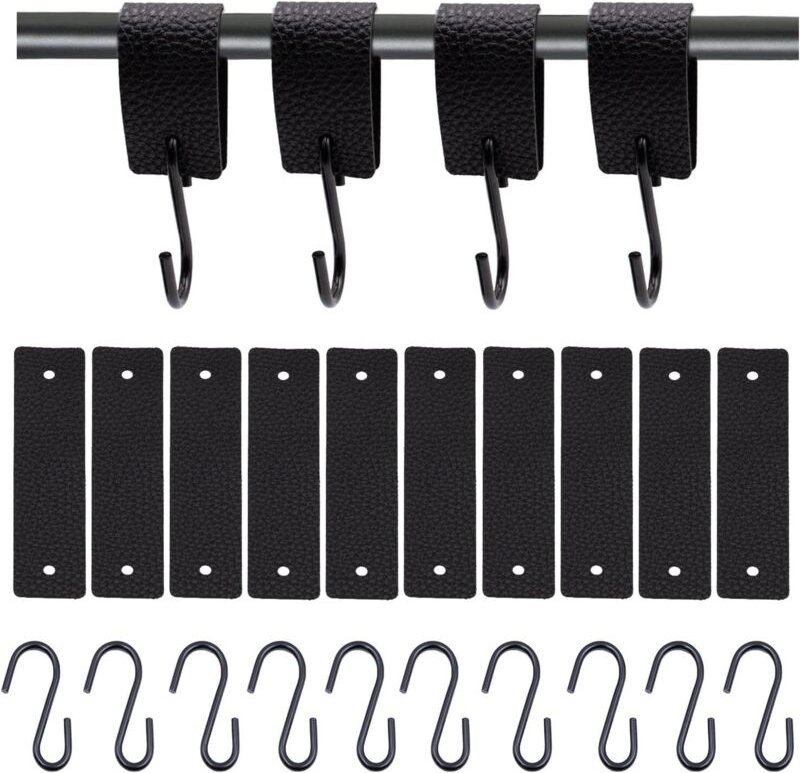 10 Stück Leder-S-Haken, Edelstahl-S-Haken, Lederringe für Küche, Bad, Schlafzimmer, hohe Tragfähigkeit