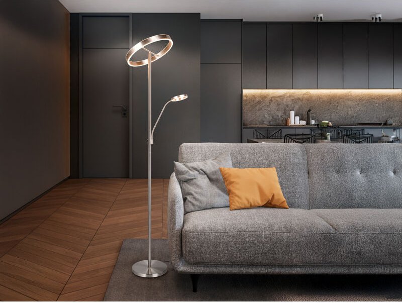 Led Stehlampe willis Silber mit Leselampe, dimmbar & 3 Lichtfarben, 180cm groß