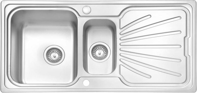 Küchenspüle 1,5 Becken Einsatz, 100 x 50cm Umkehrbarem Abtropffläche Waschbecken aus Edelstahl Einbau mit Abfallsieb - J...