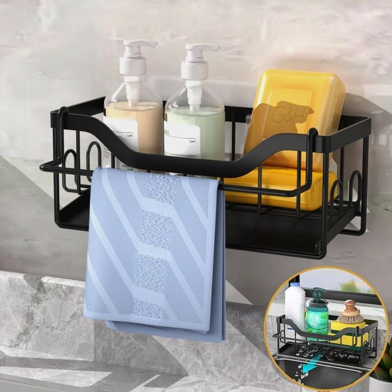 Bluedeer - Schwammhalter für Küchenspüle, Spülbecken-Caddy mit abnehmbarem Lappenhalter, Küchenspülen-Organizer aus Edel...