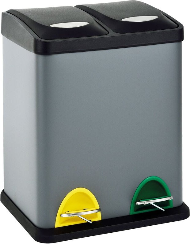 TC2X8 Mülleimer 16 Liter 2x8L doppelt Kücheneimer Treteimer Grau - Svita