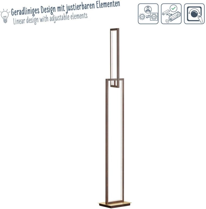 Stehleuchte Schlafzimmerlampe Standleuchte, Designlampe, Fußschalter, eckig, Metall, rostfarben, led 33W 2700lm 3000K wa...