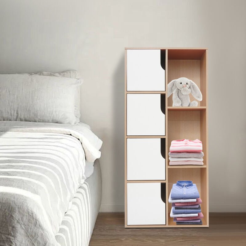 Freestanding Storage Cabinet, Modern Storage Cabinet, Storage Cabinet with 3 Open Shelves and 4 Doors