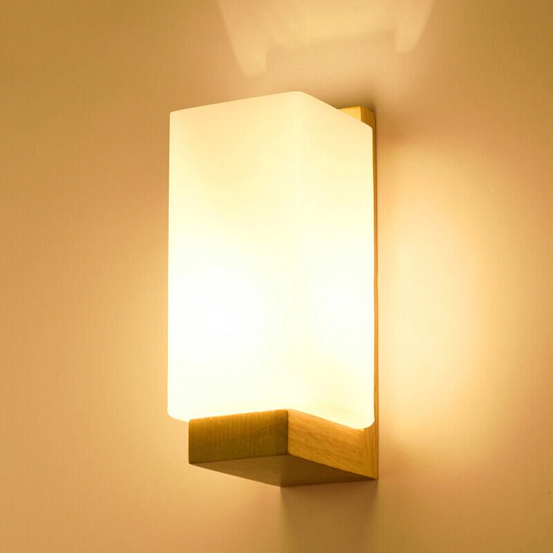 Wandleuchte aus Holz für den Innenbereich, moderne Wandlampe im minimalistischen Design, Wandleuchte mit Glasschirm für ...