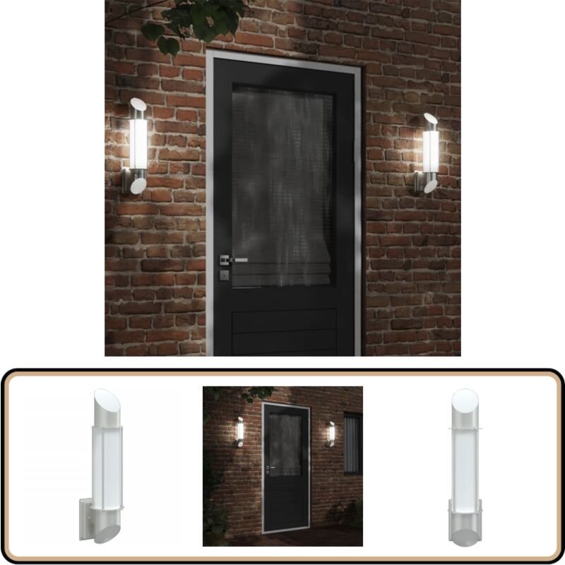 Außenwandleuchte Silbern Edelstahl - Outdoor Wandleuchte - Edelstahl Leuchte - Gartenbeleuchtung - Gartenlampe - Wetterf...