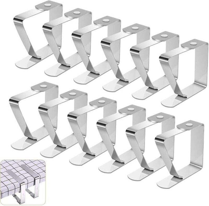 Tischdeckenklammern aus Edelstahl, 12-teiliges Set, verstellbare Tischdeckenklammern für den Außenbereich, Tischdeckenkl...