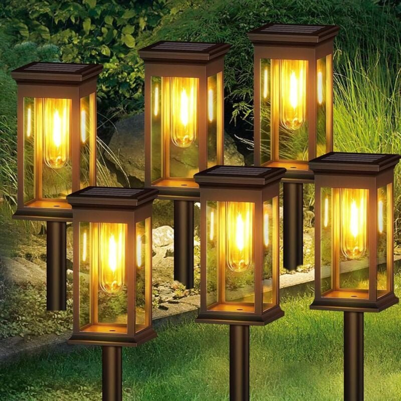 Solarlampen für Außen Garten,6 StüCk Wasserdicht Solarleuchten für Außen, Auto EIN/AUS Led Solar Fackeln beleuchtung Gar...