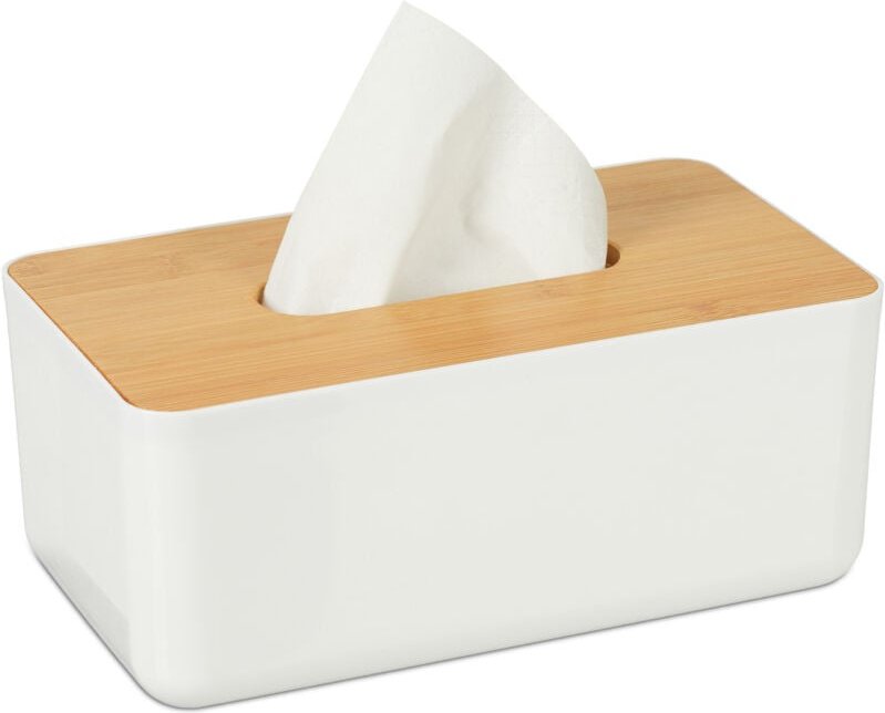 Thumbnail - Relaxdays - 2 x Tücherbox mit Deckel aus Bambus, fürs Bad, modernes Design, Kunststoff, Taschentuchbox, hbt 10x23x13 cm,...