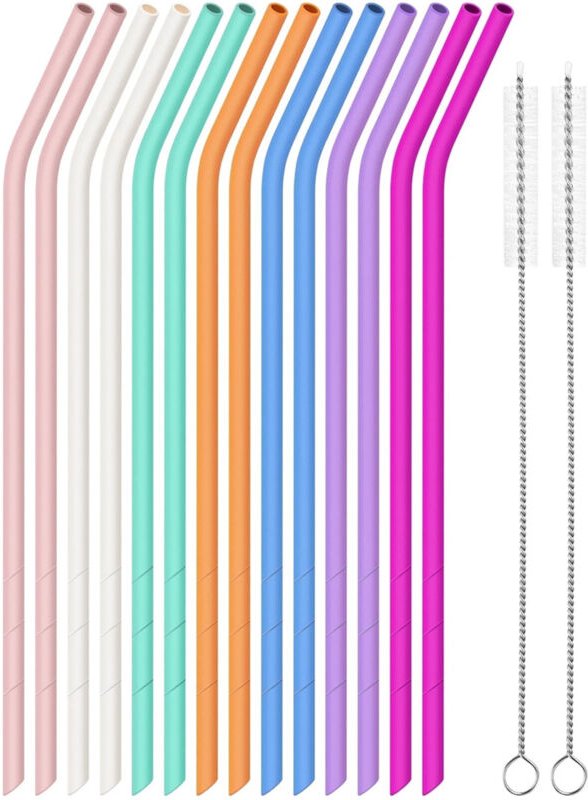 Set mit 14 Silikonstrohhalmen, kompatibel mit Stanley-Bechern (1134 g und 85 g), extra lange, 35 cm lange, wiederverwend...