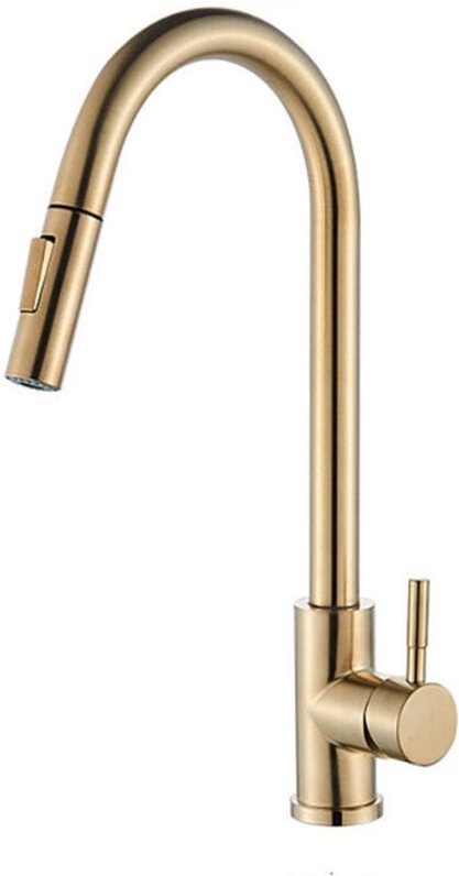 Küchenarmatur 360°-Küchenarmatur mit 2 Strahlarten, Einhebel-Küchenmischer, Kalt- und Warmspüle erhältlich, Gold gebürst...