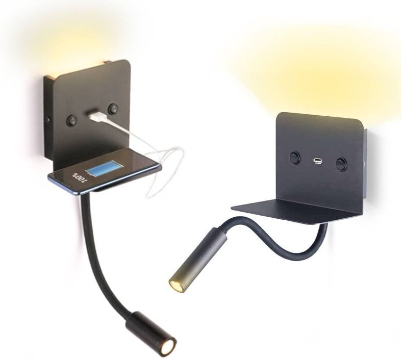 Barcelona Led - Schwenkbare 3W - 6W LED-Leselampe "Slange" mit USB-Ladestation