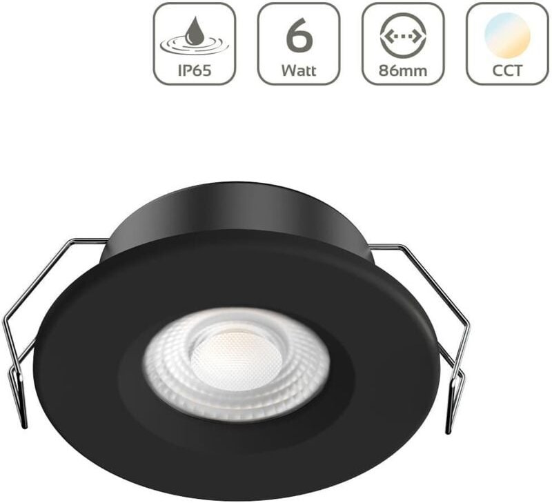 LED Einbaustrahler IP65 CCT 6W Ausschnitt Ø68mm 40° dimmbar - Abdeckring: schwarz
