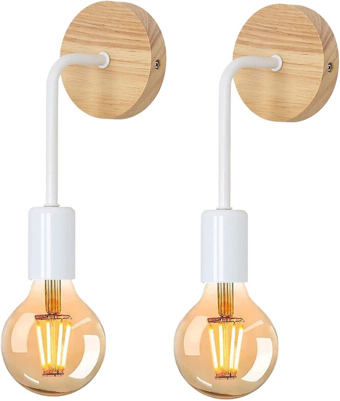 Retro Holz Wandlampe, Schwarz Modern Innen Wandleuchte Industrial Bettlampe für Schlafzimmer Wohnzimmer Flur Hotels (2er...