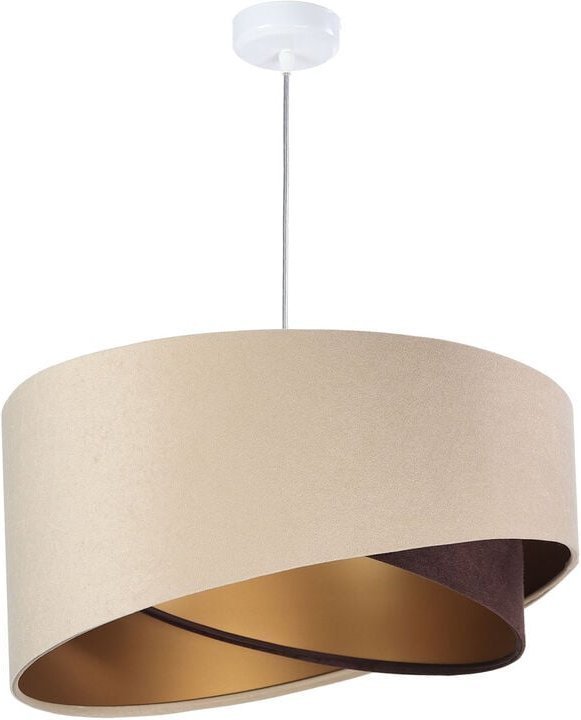 Licht-erlebnisse - Pendelleuchte Stoff Schirm in Beige Gold Braun rund 50 cm Esstisch Wohnzimmer