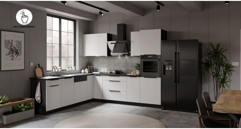 Winkelküche ARIA K-BL ECKE 2 - 250 x 270 cm Anti Fingerprint Küchenzeile Küchenblock Singleküche Einbauküche Küche Eckkü...