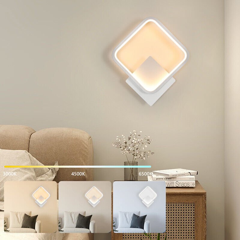 GOECO Quadratische LED-Wandleuchte mit indirekter Beleuchtung – 17 W – 3 Weißtöne – Moderne Ambientebeleuchtung