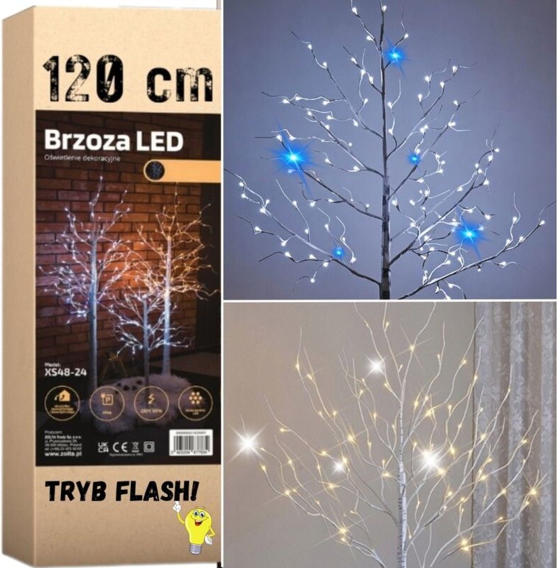 LED-Weihnachtsdekoration aus Birke, 120 cm, 96 LEDs, warmweiß
