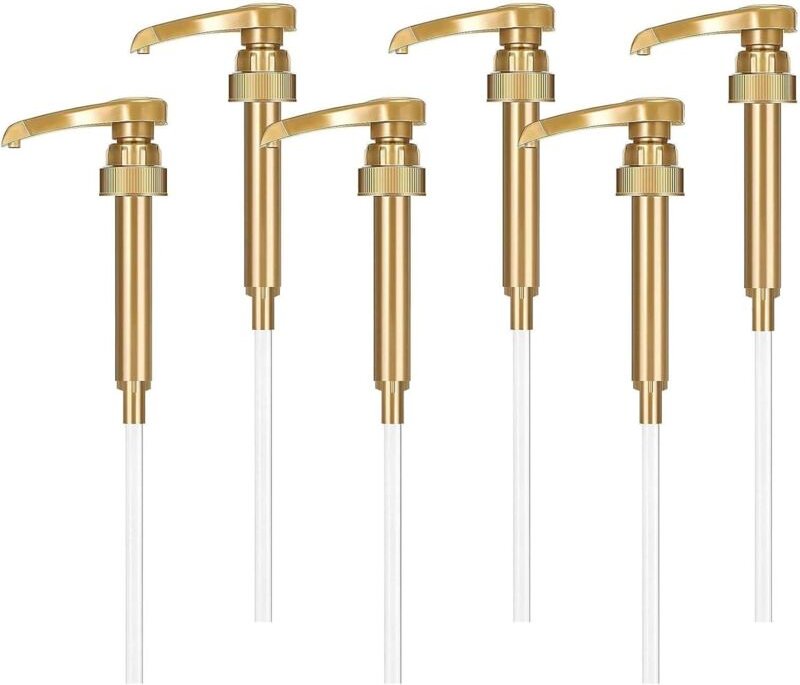 6 Stück Siruppumpe, wiederverwendbare Dosierpumpe, Sirupspender, Ersatz-Siruppumpenkopf mit Schlauch, Siruppumpe, Seifen...