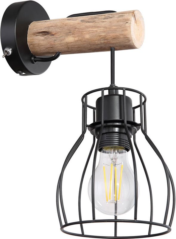 Retro Wand Leuchte Käfig Design Holz Natur Strahler Wohn Zimmer Beleuchtung Vintage Gitter Lampe Globo 15326NW