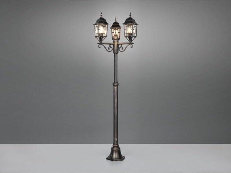 Trio Leuchten - Antike Mastleuchte volturno 3-flammig aus Aluminium Rostoptik, Höhe 200cm