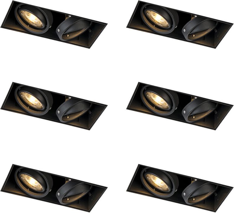 Set mit 6 Einbaustrahlern schwarz GU10 verstellbar rahmenlos 2-flammig - Oneon