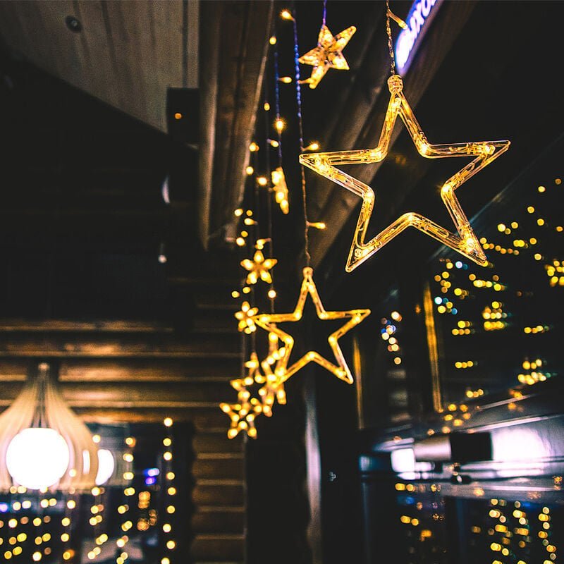 UISEBRT LED Lichterkette Sterne Lichtervorhang 3m für Außen Innen - 138 LEDs Warmweiß Lichterkettenvorhang mit 8 Modi, I...