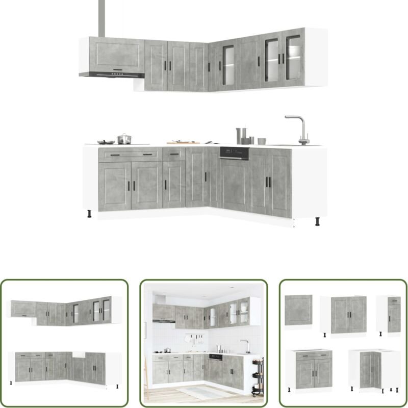 vidaXL Küchenmöbel - 11-tlg. Küchenschrank-Set Porto Betongrau Holzwerkstoff