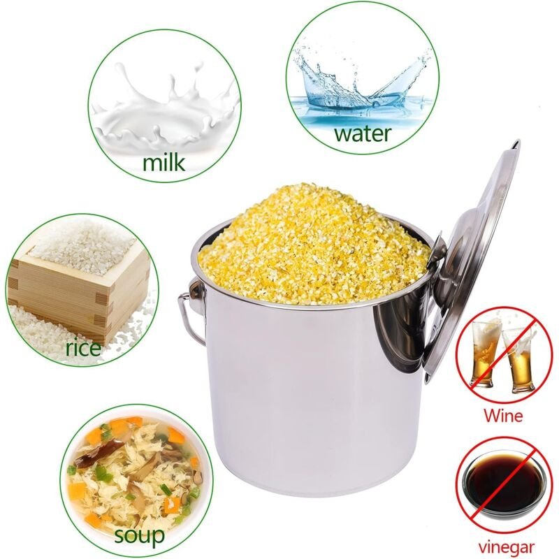 12l Eimer aus Rostfreiem Stahl für die Küche, Lebensmitteleimer, Edelstahleimer Kücheneimer Sektkühler Eiseimer mit Deck...