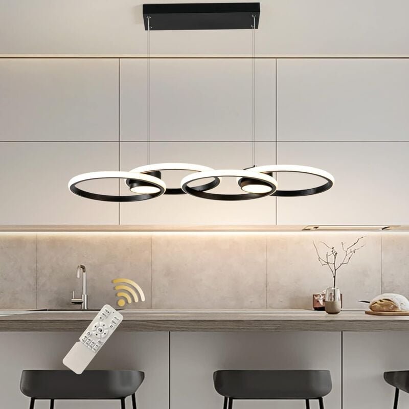 Ganeed - Moderne led Pendelleuchte 4 Ringe Dimmbar led Kronleuchter Leuchte mit Fernbedienung Verstellbarer Hängeleuchte...