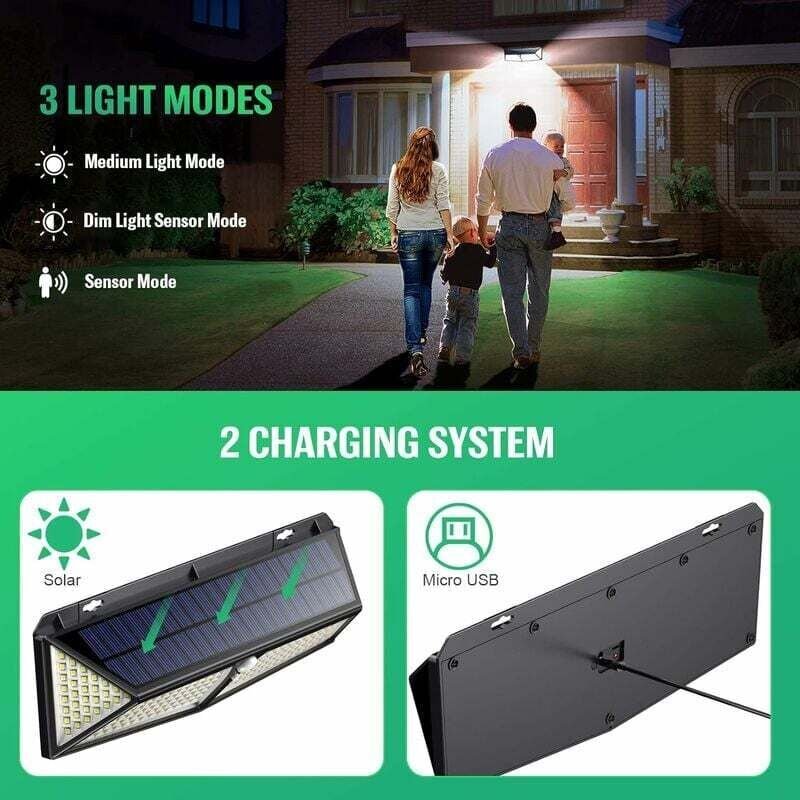 Solarleuchte für den Außenbereich, 180 LEDs, leistungsstarke Beleuchtung – 900 lm, 270°-Winkel, Bewegungsmelder, Solar-A...
