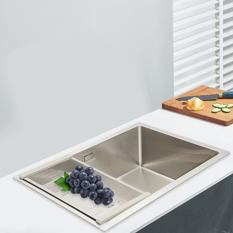 Edelstahl-Küchenspüle mit Abtropffläche, Einschalen-Küchenspüle Silber