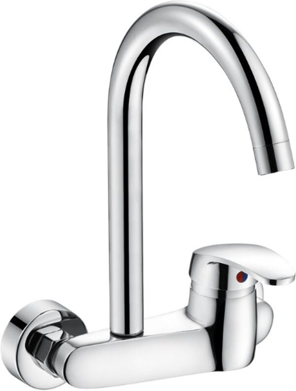 Grifo mezclador de cocina de cobre fino para montaje en pared, grifo de agua caliente y fría de doble orificio para freg...