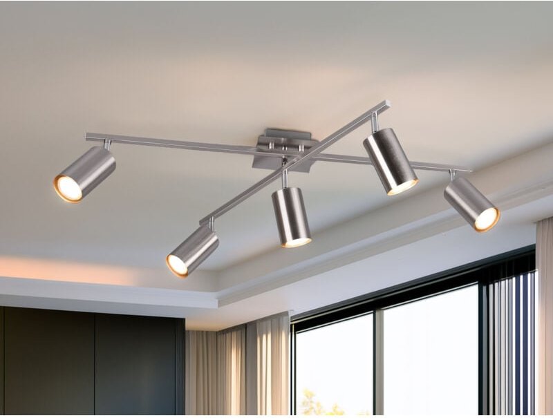 Meinewunschleuchte - led Deckenstrahler Silber 5-flammig, verstellbare Spots, Breite 77,5cm