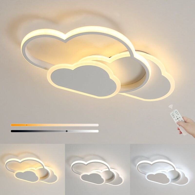 Wolken Deckenleuchte, 32W Kreativ led Deckenlampe mit Dimmbar Fernbedienung 3000-6500k 2800lm L42H6cm, Cartoon Beleuchtu...