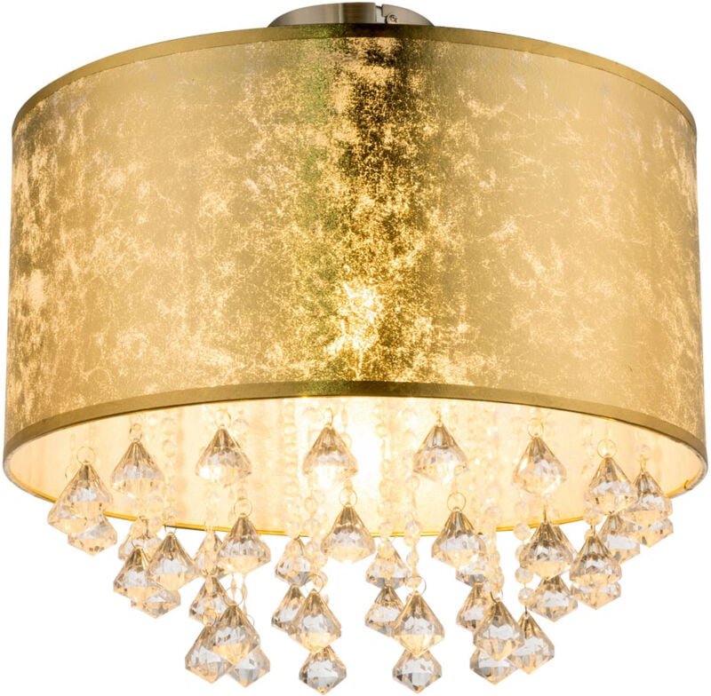 Decken Lampe Schlaf Gäste Zimmer Stoff Schirm Kristall Leuchte Blatt-Gold Design Globo 15187D3S