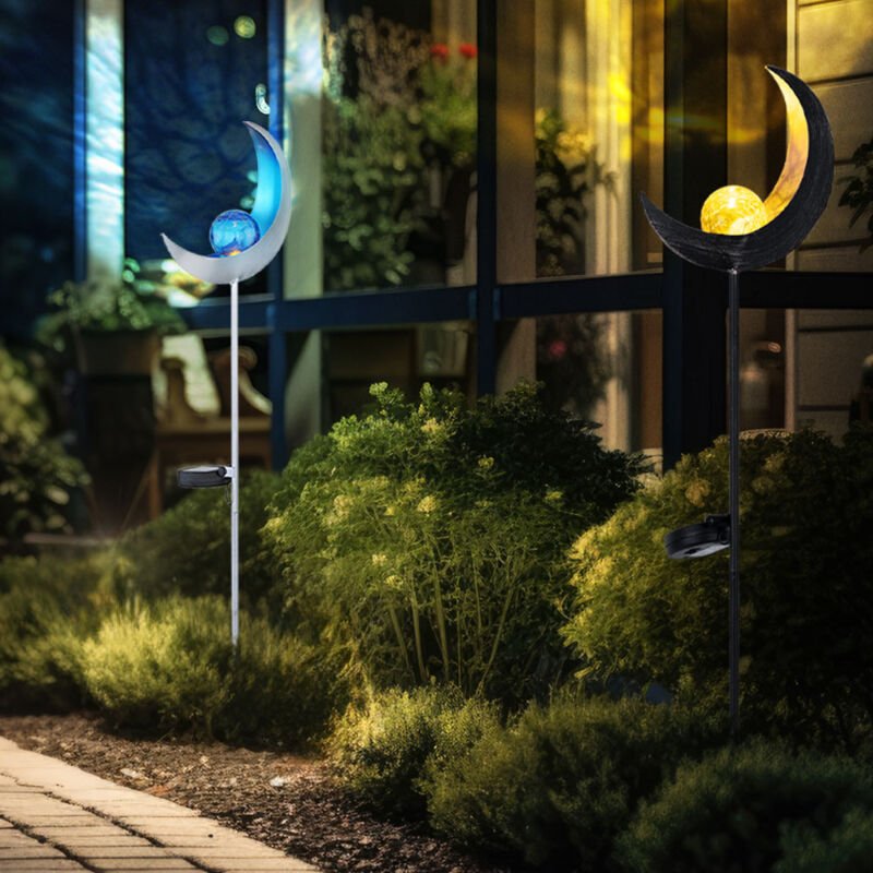Gartendeko Solarlampe Außenleuchte led Gartenstecker Außenlampe, Mond Design mit Erdspieß, silber-blau bronze-gelb, h 90...
