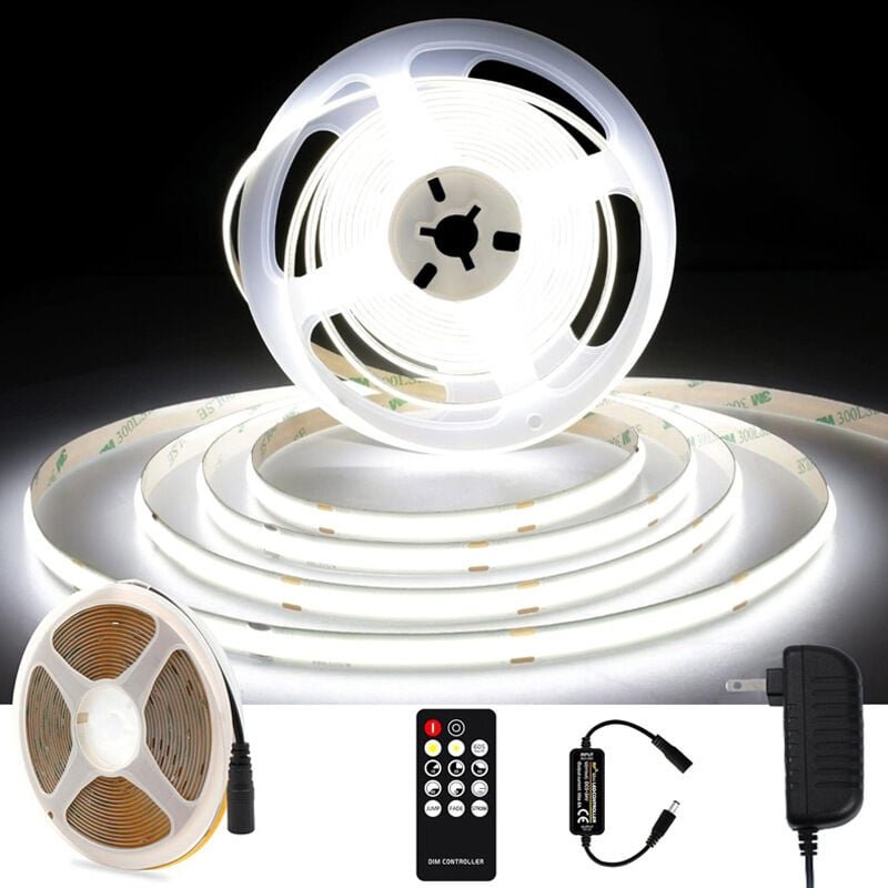 5 m COB-LED-Streifen, 3000 k warmweißer LED-Streifen, 24 v dimmbarer COB-LED-Streifen, CRI92, 8 mm Breite, mit Fernbedie...