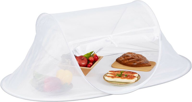 Relaxdays - Fliegenhaube Lebensmittel, faltbare Abdeckhaube für Obst, Kuchen, hbt: 40x110x58 cm, Pop-Up, Obsthaube, weiß