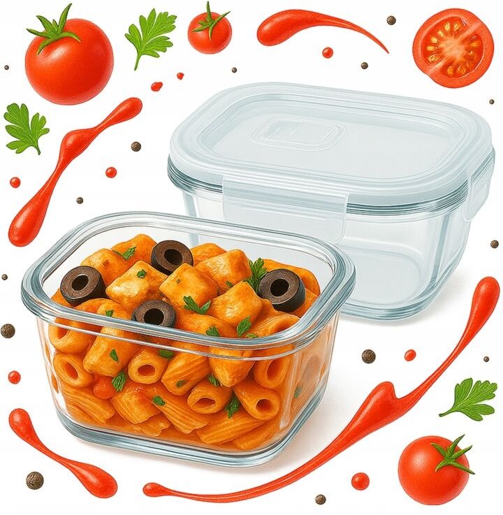 Quadratischer Glasbehälter 800 ml für Speisen, Abendessen, Mittagessen, Salate