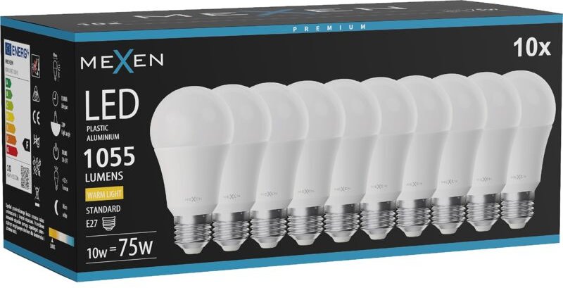 Mexen Nova 10x LED-Glühbirne E27, A60, 10W, Warm - 3000K, 1055 lm - L100-E27-1030-01x10