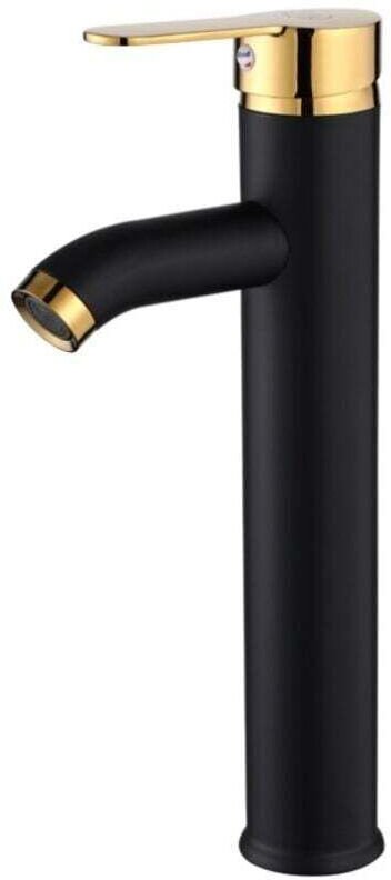 Warm- und Kaltwasser-Waschtischarmatur, schwarz-goldene Badezimmerarmatur mit hohem Einwinkelgelenk
