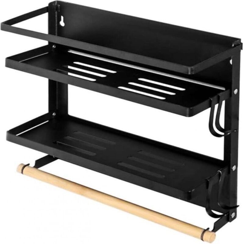 Vtizikl Étagère réfrigérateur, Etagere Cuisine Sans Percage Avec Porte-rouleau de cuisine , Pliable etagere a epices mur...