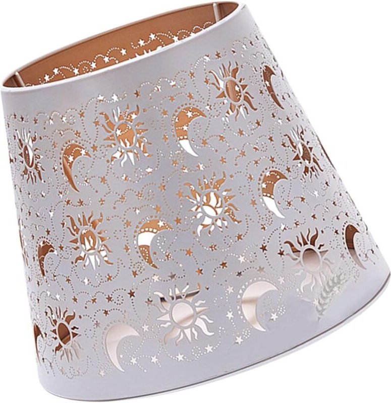 CCYKXA Lampenschirm aus weißem Metall, hohler Eisenlampenschirm, Lampenschirm mit Metallgravur, Lampenschirm zum Aufclip...