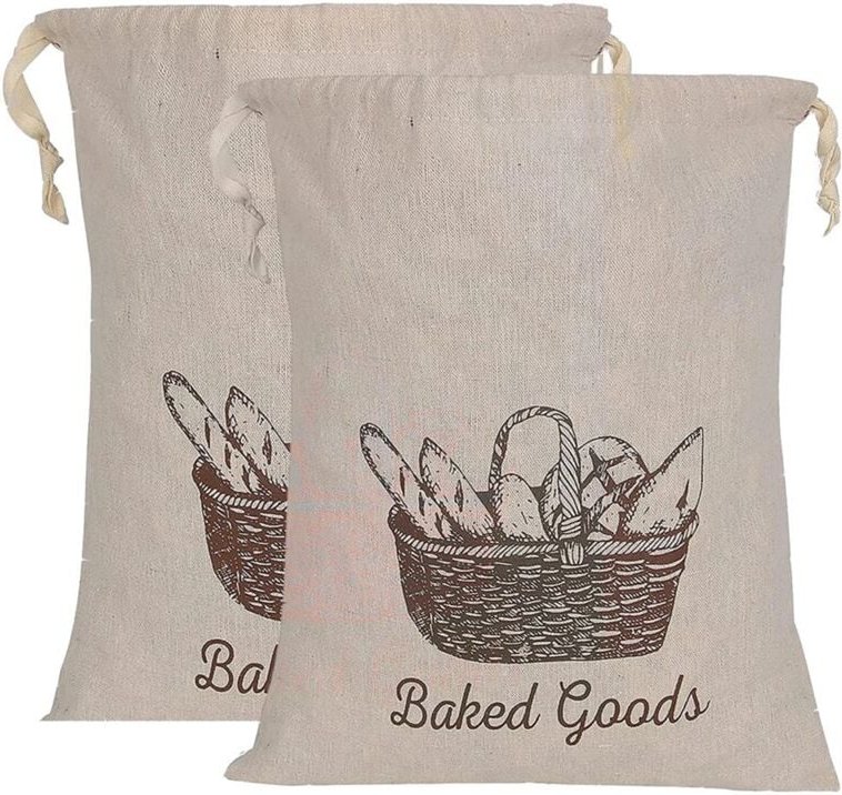 Tlily - Brotbeutel für selbstgebackenes Brot, 2er-Pack, wiederverwendbarer Leinen-Brotbeutel, naturbelassen, Brotlaibbeu...