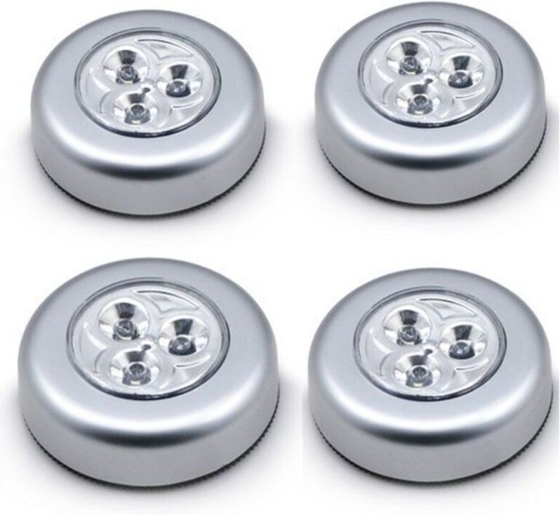 (66 mm)Set mit 4 selbstklebenden LED-Spotlampen, zusätzliche Beleuchtung mit 3 Batterien für