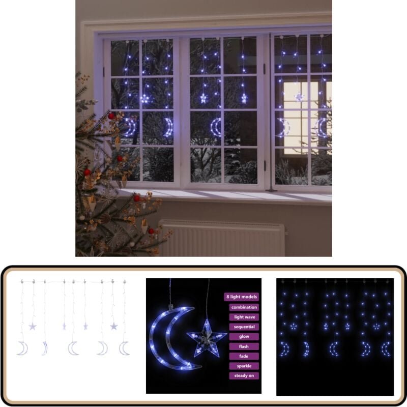 Lichterketten Stern und Mond Fernbedienung 138 led Blau - Weihnachtsdeko - Lichterkette - Sternmotiv - Mondmotiv - Outdo...