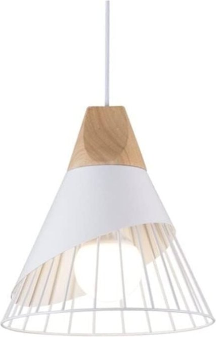 Comely - Vintage Pendelleuchte, Industrie Deckenleuchte aus Holz und Metall, mit Kegelförmigem Lampenschirm und Eisenkäf...