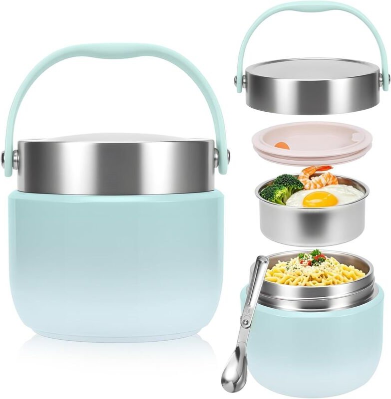 Isolierte Lunchbox (1200 ml) mit Löffel, auslaufsicherer Lebensmittelbehälter mit Deckel, für Suppen/Kompott (Erwachsene...