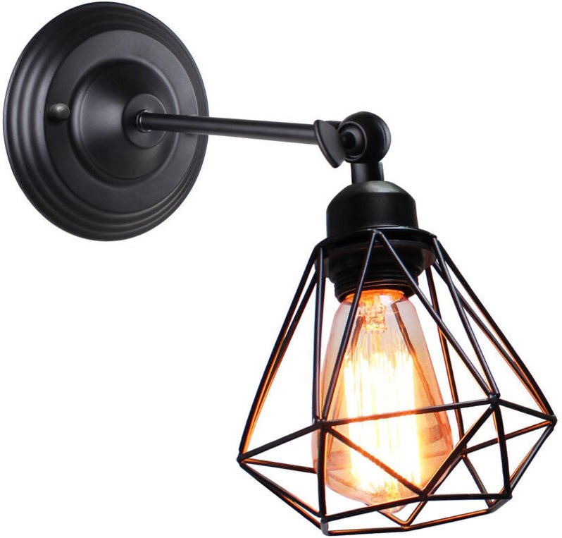 E27 Wandleuchte Industrielle Innen Wandlampe Metall Eisen für Schlafzimmer Flur Wohnzimmer - Schwarz